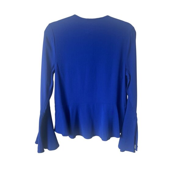 NWT Artelier Nicole Miller Blue Keyhole Crewneck Peplum Blouse Small Reg $245 - Picture 6 of 12